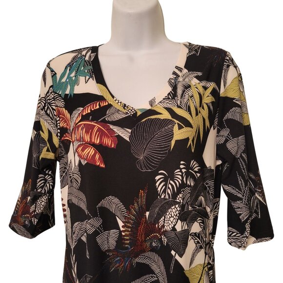 Attitudes by Renee XST Tropical Bird Leaf Print Maxi Dress Pockets Stretch Modes - Picture 2 of 8